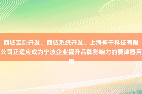 商城定制开发、商城系统开发、上海神千科技有限公司正适应成为宁波企业擢升品牌影响力的要津器用